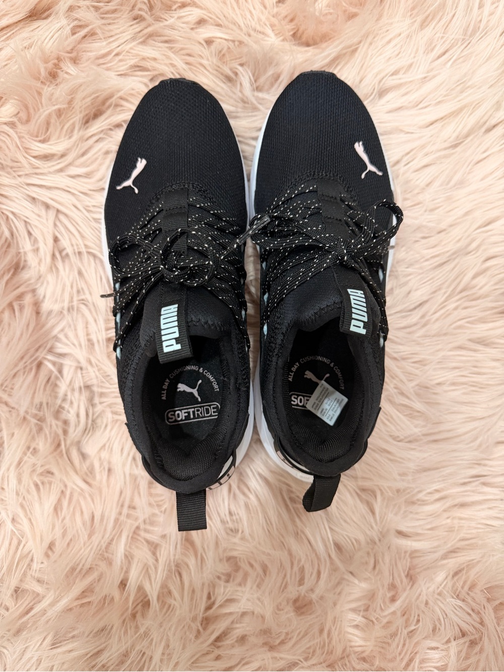 Puma women’s Black Sneakers with Light Pink Logo